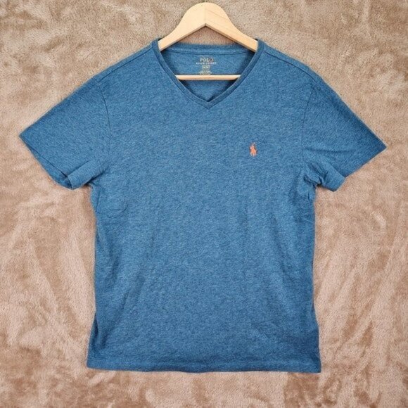 Polo Ralph Lauren Other - Polo Ralph Lauren Blue V Neck T-Shirt Men's M Orange Pony Casual Short Sleeve